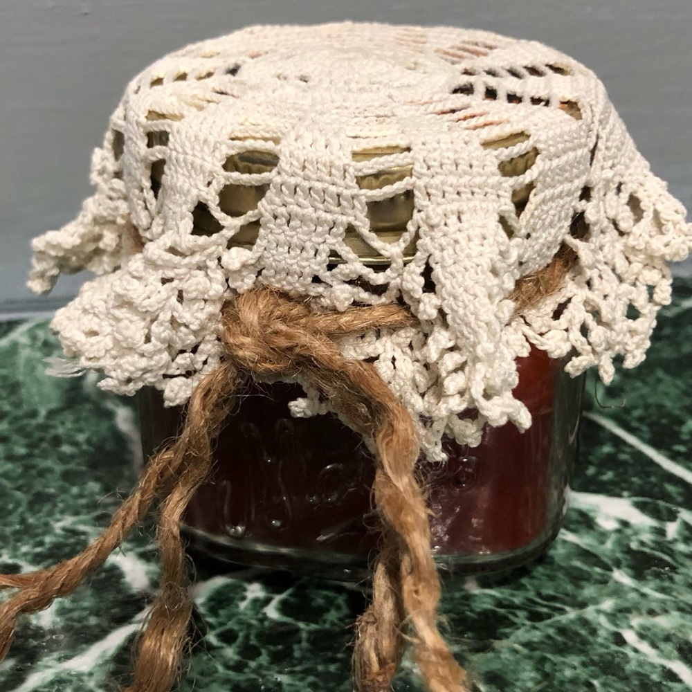 Handcrafted Jar Candle with Crocheted Lid Cover